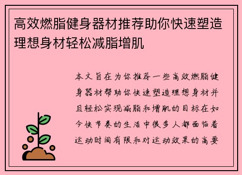 高效燃脂健身器材推荐助你快速塑造理想身材轻松减脂增肌