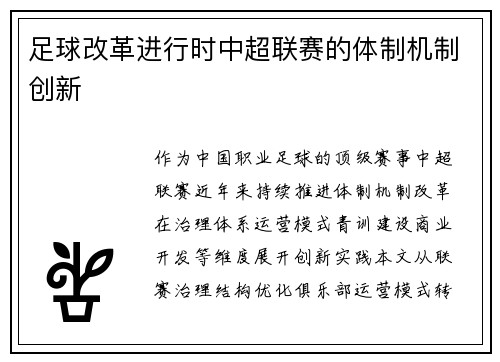 足球改革进行时中超联赛的体制机制创新